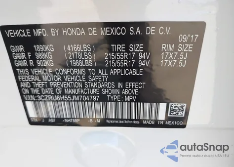 2018 Honda Hr-V Ex from USA, damaged, VIN 3CZRU6H55JM704797